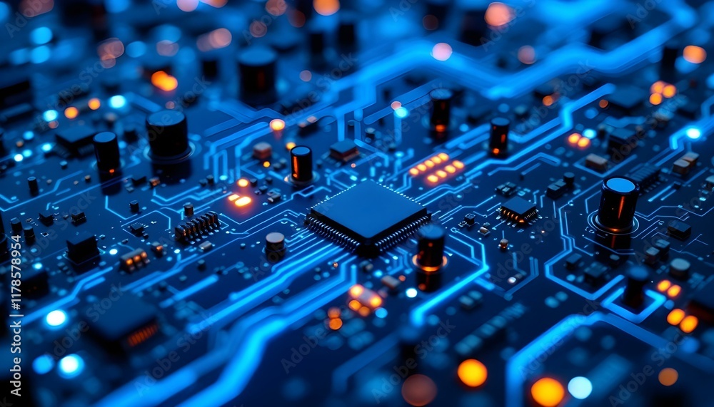 Poster high-tech circuit board background, abstract digital technology presentations, electronic components
