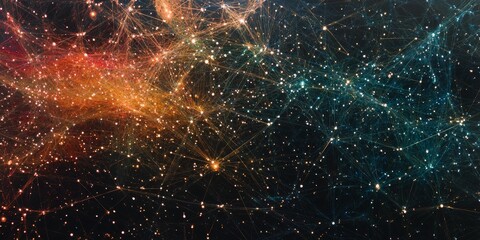 Explore a captivating abstract design that showcases vibrant colors and intricate connections, embodying the essence of data networks and technology.