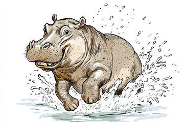 Obraz premium playful hippopotamus splashes joyfully in water, showcasing its charm