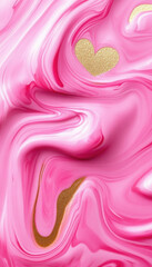 Vibrant pink abstract swirl with golden heart accent.