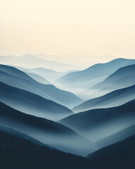 Obraz premium Misty Mountains: Serene Blue Hues at Dawn
