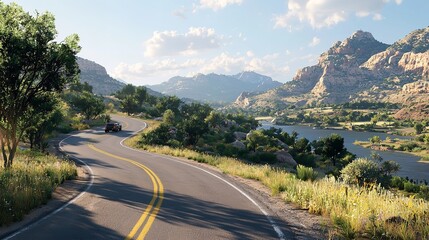 Fototapeta premium A Winding Road Through a Scenic Landscape with Majestic Views