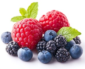 Fresh Raspberries, Blueberries, Blackberries. Summer Berry Mix. Food Photography.