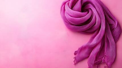 Pink fabric scarf, elegant drape, pink background, product photography, fashion.