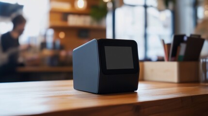 Modern POS system on cafe counter.