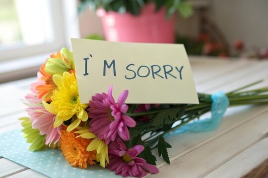 flower bouquet with sorry note. Apologize gift for couple