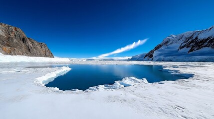 Obraz premium A small lake in the middle of a snow covered field