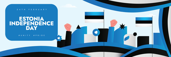 24th February Estonian independence day celebration banner or cover with its flag, modern elements. Vector illustration. Estonia Independence Day. 