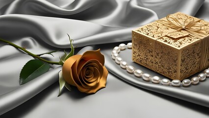 Luxury gift with golden rose for birthdays, wedding, valentines, love themes and girlish functions.	