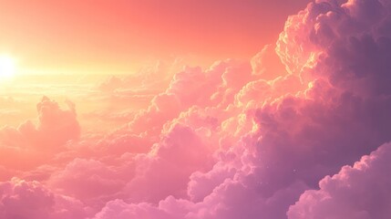Heavenly Sunset: A breathtaking view of clouds illuminated by the setting sun, creating a serene and magical atmosphere.