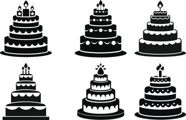 Set of Layered Birthday Cake Silhouette Vector Artwork