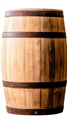 Fototapeta premium Rustic Wooden Barrel Oak Wine Cask Aged Timber Liquor Storage Vintage Container Isola
