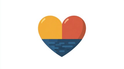 Abstract heart divided into three colors yellow, red, and blue.