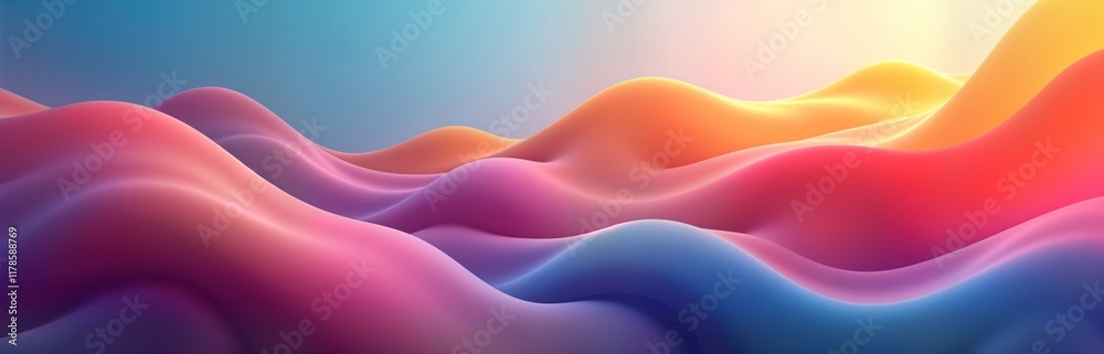 Aufkleber Abstract colorful wavy background design. Vibrant colors create smooth fluid forms. Dynamic pattern, gradient flow. Suitable for wallpaper design, abstract art projects. Modern digital illustration