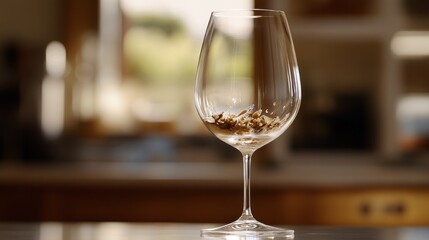 Wine Glass with Coffee Grounds in a Kitchen Setting