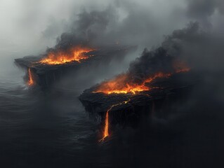 A mystical mountain range glowing softly with rivers of molten silver. Floating islands hover above the peaks, each adorned with glowing flora and radiant waterfalls. 