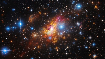 Fototapeta premium A vibrant cosmic scene showcasing a nebula surrounded by stars in deep space.