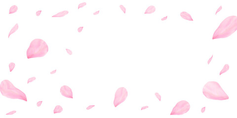 春の風に舞い散るかわいいピンク色の桜の花びら　PNG透過素材