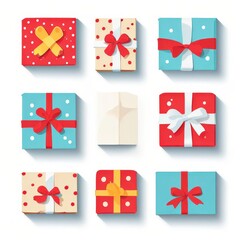 the AI Image Generator, Colorful Gift Boxes with Ribbons on White Background