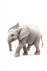 Obraz premium Adorable Baby Elephant Walking Against White Background: A Captivating Wildlife Portrait