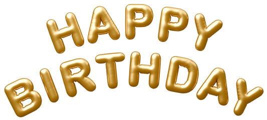3D画像_風船_HAPPY BIRTHDAY_ゴールド