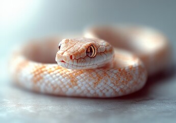 Fototapeta premium Close-up View of a Beautiful Light-Colored Snake with Smooth Scales and Striking Eyes, Captured in Soft Focus on a Blurred Background for Nature Photography