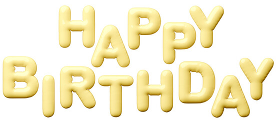 3D画像_風船_HAPPY BIRTHDAY_黄色