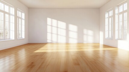 A modern 3D rendering of a spacious unfurnished living room showcasing endless design possibilities.