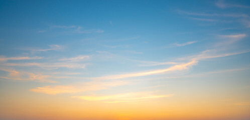 Panorama sunset sky for background or sunrise sky and cloud at morning.	