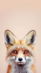 Obraz premium Close-Up of Adorable Red Fox with Fluffy Ears and Bright Eyes on Soft Peach Background