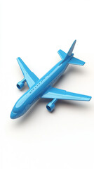 3D,aircraft, 3D cartoon blue toy airplane on a white background, simple design, high contrast, high quality, multi-detail, HD, 8K, --no text fonts letters watermark words typography slogans signature