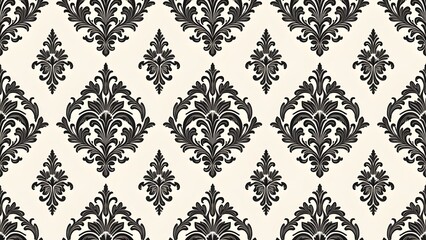 Repetitive Baroque Damask Design for Seamless Fabric Applications