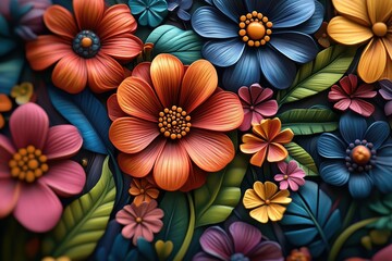 Fototapeta premium Vibrant floral patterns with intricate designs create a lively aesthetic