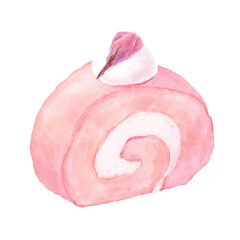 クリームがのった桜のロールケーキのイラスト