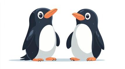 Obraz premium Two cute cartoon penguins facing each other.