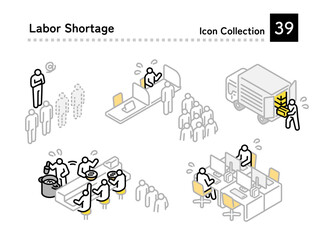 Various labor shortage patterns, illustration set