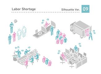 Various labor shortage patterns, illustration set