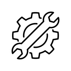 Fix service tools, wrench and screwdriver, repair instruments, simple icon. Gears logo line black icon collections. Wheel cogwheel vector.