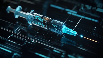 Futuristic High-Tech Syringe with Glowing Digital Injection System Concept