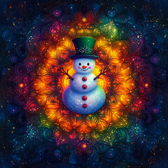 Obraz premium Colorful Snowman in Vibrant Mandala Background