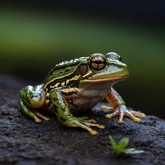Fototapeta premium Sharp-Snouted Day Frog at Dusk: A Transition from Day to Night in the Rainforest
