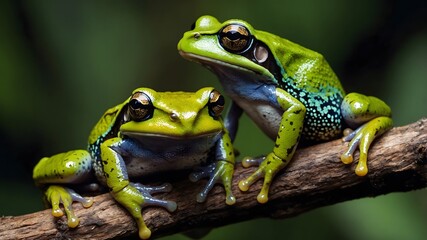 Obraz premium Sharp-Snouted Day Frogs Having Fun on a Rainforest Branch