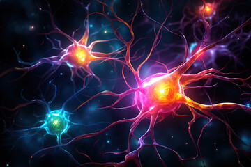 Obraz premium Generous large language model, neural network, biotechnology, ai system, multiple cells connected