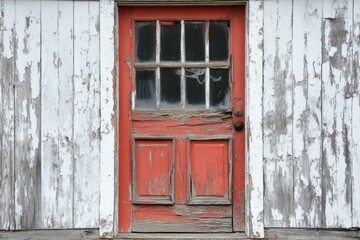 Obraz premium Weathered Red Door with Peeling Paint and Rustic Texture