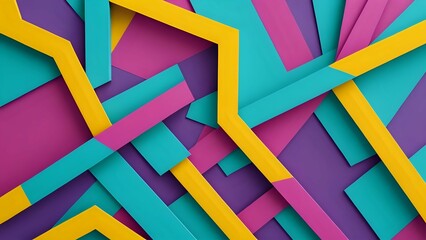 Obraz premium Bright and playful abstract design with vibrant colors like turquoise, sunny yellow, magenta, and lavender. Features layered geometric patterns with bold lines and textured surfaces
