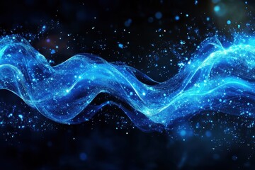 Naklejka premium Abstract Blue Energy Wave with Glowing Particles
