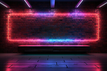 Eye catching Nightlife Aesthetics: Green Neon Frame on Brick Background