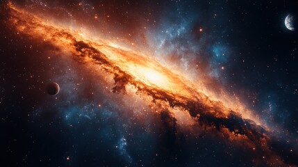 Fototapeta premium A vibrant galaxy with swirling colors and celestial bodies, showcasing the beauty of space.