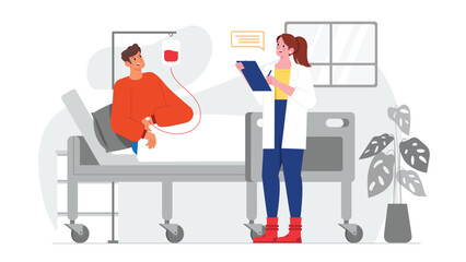 Medical Services and Patient Care Illustrated Themes A depiction of healthcare professionals providing treatment, with icons representing medical services.