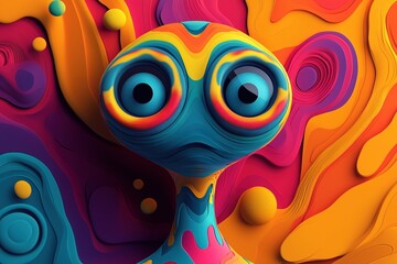 Colorful alien with vibrant ripple effects in a surreal abstract setting